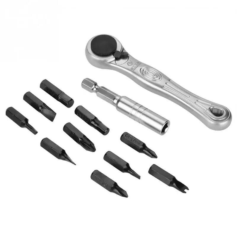 

12 in 1 Portable Mini 1/4 Quick Ratchet Socket Wrench & Screwdriver Bits Set Hand Repair Tool Set