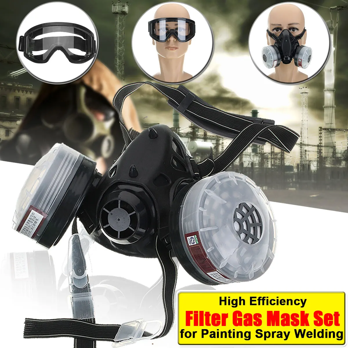

4 in 1 Half Face Gas Mask Spray Painting Dust N95 Mist Fume Chemical Respirator for Painting Spray Welding