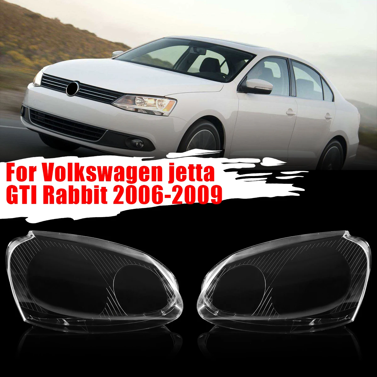 Pair Front Headlight Plastic Clear Lens Cover For VW GTI MK5 Jetta Rabbit 06-09