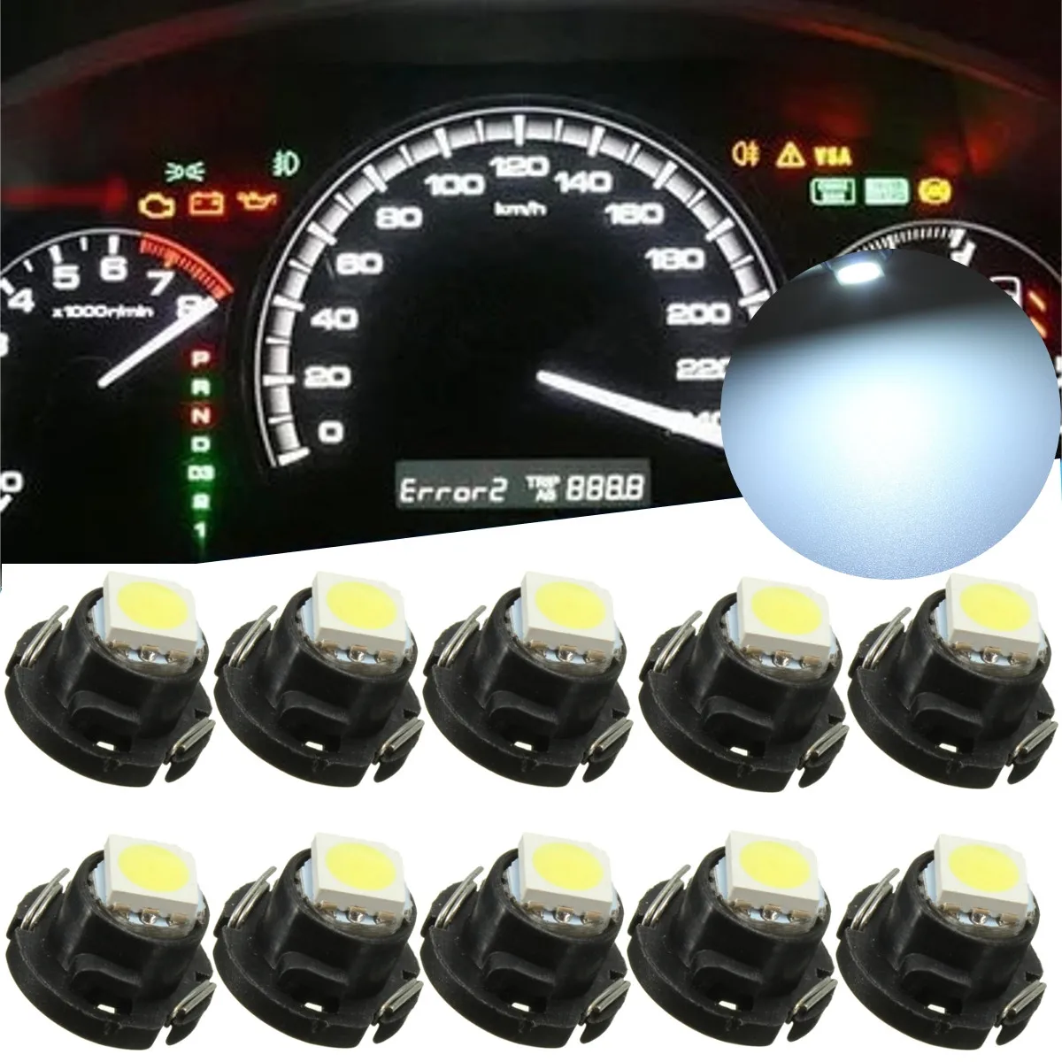 10Pcs 5050 SMD T5 Lamp Bulb Car Cluster Instrument Dash Gauges Lights