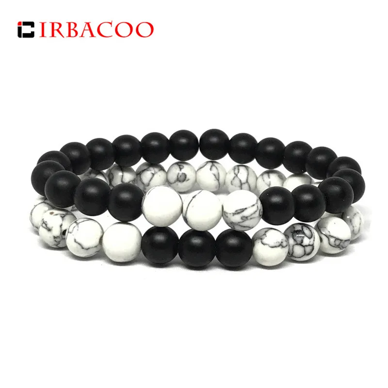 

IRBACOO 2019 New Fashion Couple Bracelet 8mm White Marble & Matte Stone Beads For Lovers Jewelry Gift