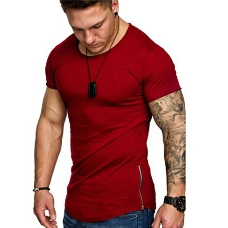 2019 New Man Solid Color Round Neck Short Sleeve T Shirt Men Zipper Split Joint Thin Section Summer Top Hot Sale tshirt 2019 New Man Solid Color Round Neck Short Sleeve T Shirt Men Zipper Split Joint Thin Section Summer Top Hot Sale tshirt