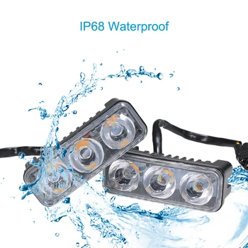 

2 Pack DC12V 9W 3 LED Daytime Daylight Runnning Driving Light Car Lamp IP68 Waterproof for Truck SUV RV