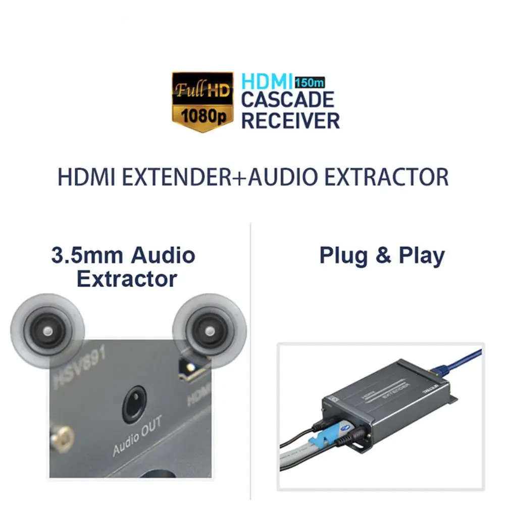 TreasLin HDMI Extender P 1080 по Cat5e Cat6 TCP/IP сети Ethernet до 150 м с аудио экстрактор для видео