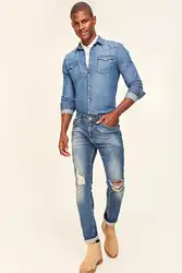 Trendyol мужчины Индиго Жан коррозии ткани должны быть гибкие узкие джинсовые брюки