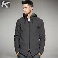 KUEGOU New Autumn Mens Hooded Jackets And Coats Pockets Zipper Coffee Color Brand Clothing For Man's Slim Clothes Male Tops 3805