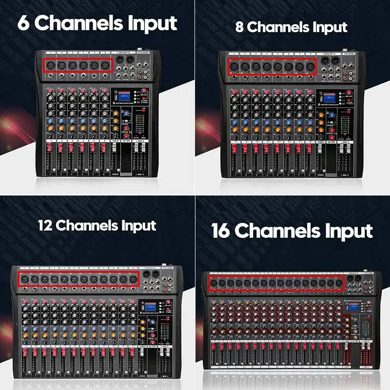 

LEORY Professional 4/6/8/12/16 Channels Studio Audio Mixer Sound Mixing Console bluetooth USB charging DJ Audio Mixer for KTV