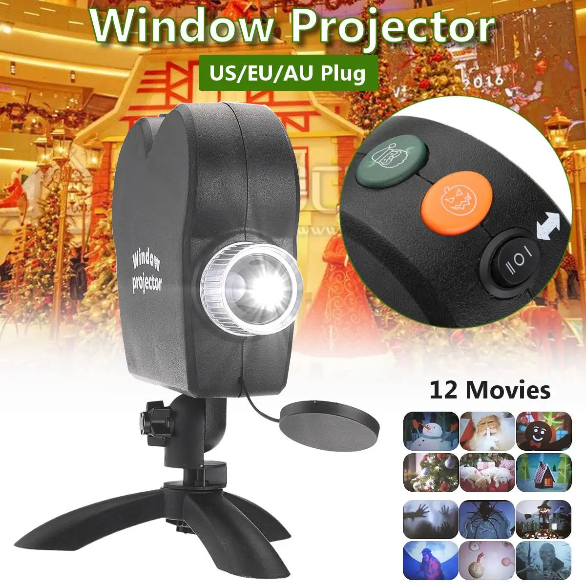 

Mini Laser Projector Window Show included 12 Moving Movies indoor Outdoor Stage Light Projectors for Christmas Halloween Party