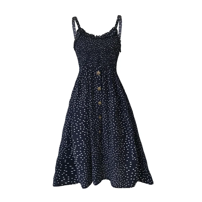 

Sleeveless Ruffle Elegant Dress Women Ruched Sashes Buttoned Long Cotton Summer Dresses Sexy Casual Dot Print Female Vestidos