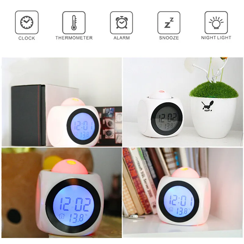  1Pcs Multifunction Digital LCD Projection Temp Display Alarm Clock Voice Talking Prompt Thermometer