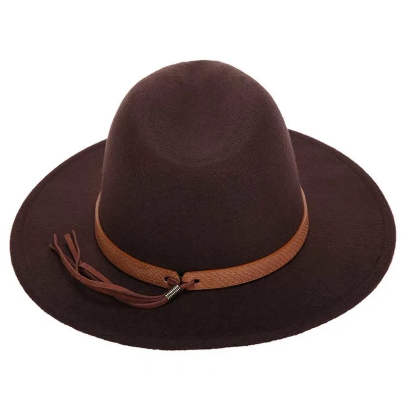 CHENJUAN Hat Autumn Winter Fedora Hat with Womens Wide-Brimmed Metal Strap Felt Men Panama Hat Vintage Caps Chapeau Femme 