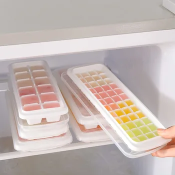 

12/48 Slot Silicone PP Solid Color Ice Tray Cube Tray Mold with Lid Creative DIY Refrigerator Frozen Ice Popsicle