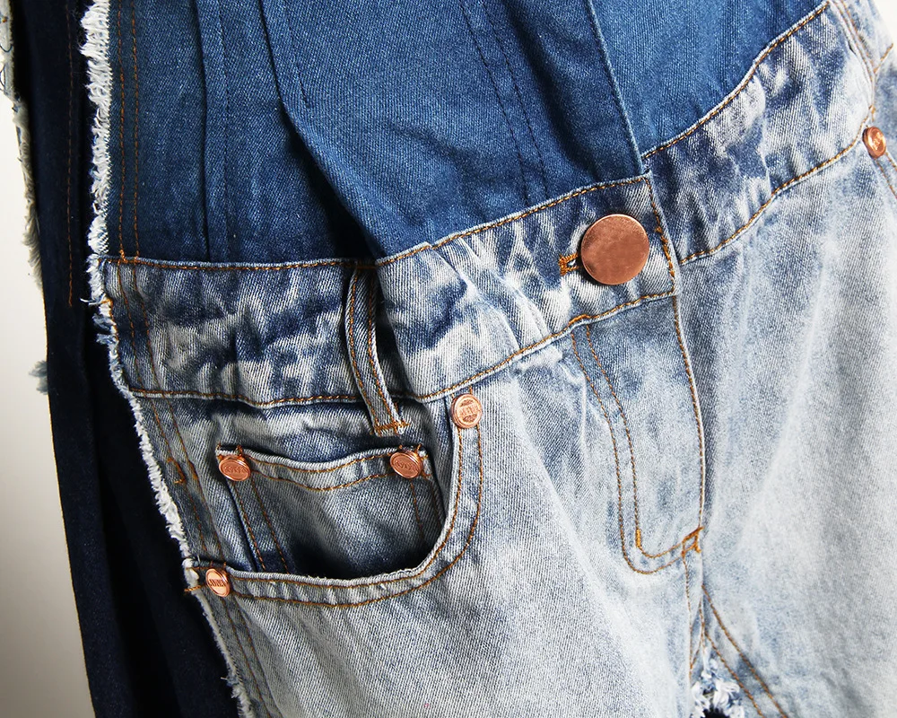 [EAM] 2019 New Spring Summer High Waist Loose Hit Color Denim Pocket Blue Long Wide Leg Jeans Women Trousers Fashion Tide JR841