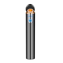 Mini USB Lighter Touch Screen Electric Cigarette Lighters Thin Windproof Metal Rechargeable Lighter Gadgets For Men