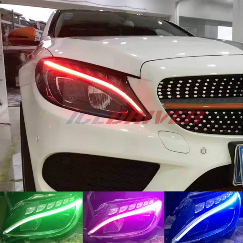 메르세데스 벤츠 C 클래스 DRL RGB 다색 LED 보드, 주간 주행등, 아이스 드라이버, w205, s205, a205, AMG, c63, 2014-2019, RGBW