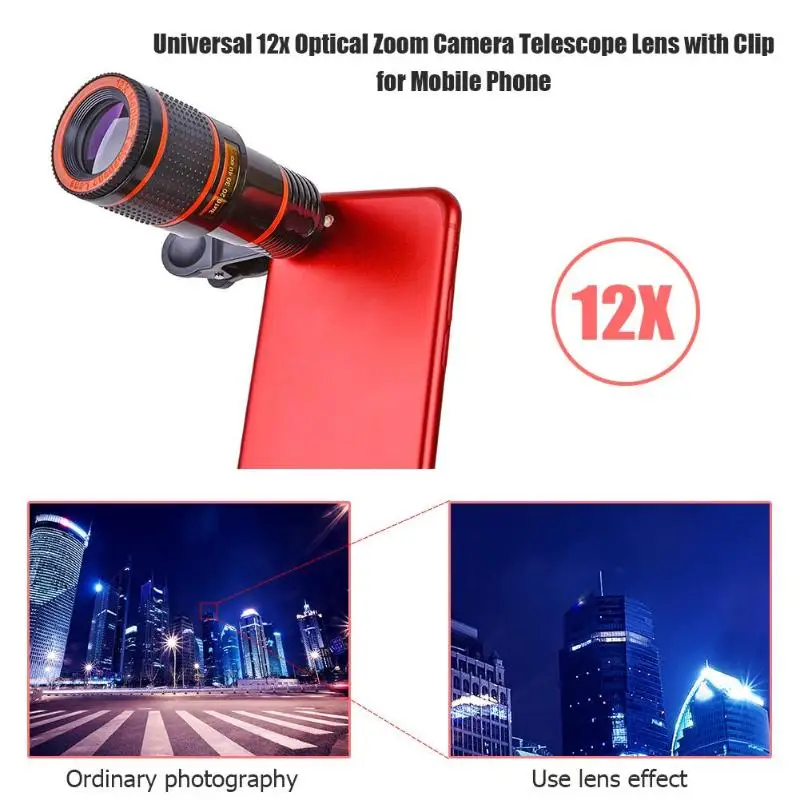 

ALLOYSEED Smart Phone Camera Lens Universal HD 12x Optical Zoom Camera External Telescope Len with Clip for iPhone Android Phone