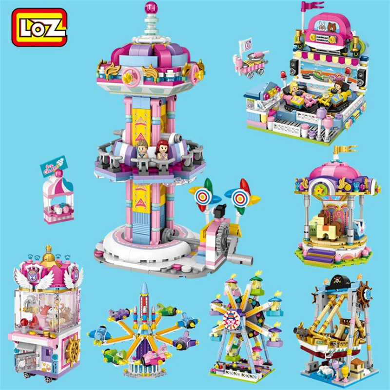 LOZ Blocks Amusement Park Building Bricks Bumper Cars Game Machine Model corsair Blocks Abyss Turbo Drop Toys For Children 1727
