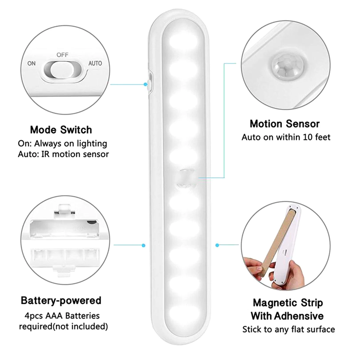 20 LED Portable Wireless Cabinet Night Light Motion PIR Sensor Closet Under Lamp