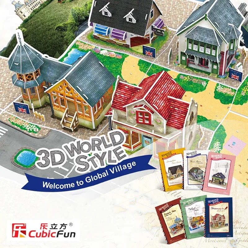 

Cubicfun 3D Paper Puzzle Toy Cardboard DIY House Building World Style Architectures Paper Crafts Educational Toys For Children