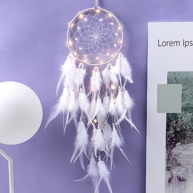 Home Decoration Dream Catcher With Lights Feathers Hand-Woven Ornaments Birthday Graduation Gift Wall Hanging Decor For Car