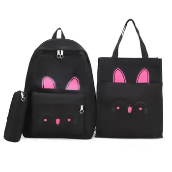 

3pcs/set Cartoon Print Backpack Women Canvas Casual Shoulder Totes Pen Bags Travel School Bags Clutch