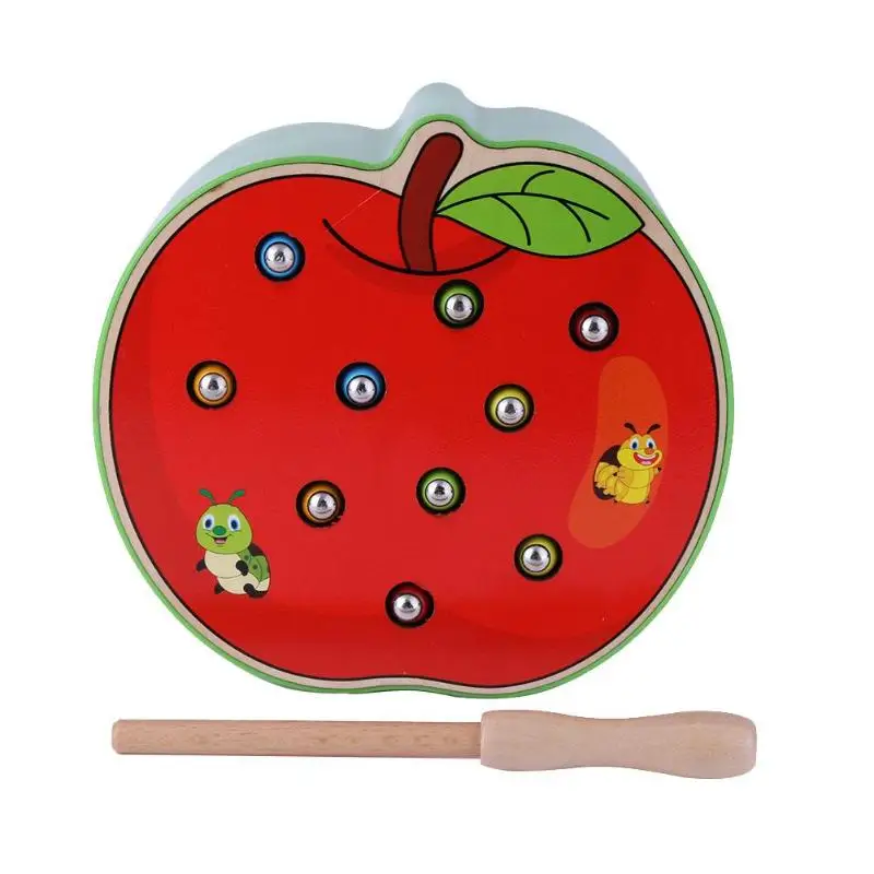 

Funny Magnetic Stick Early Childhood Education Catch Worm Game Wooden Baby Blocks Toys Color Cognitive Magnetic Apple Kids Gifts