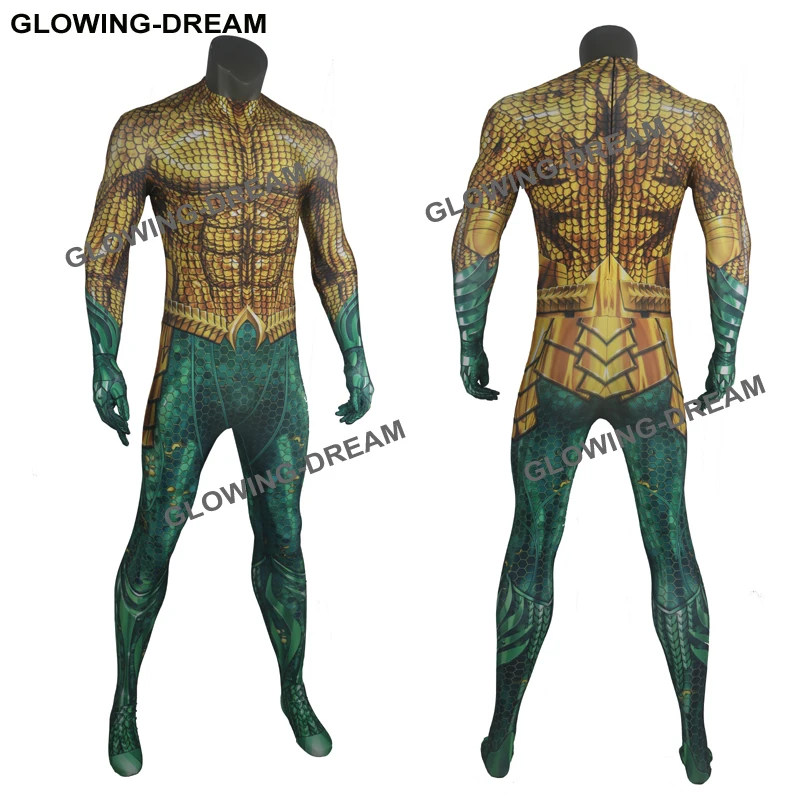 Светящийся-мечта высокого качества 3D принт костюм аквамена мышечный оттенок Аквамен Косплей Костюм с U молнией для Хэллоуина Вечерние