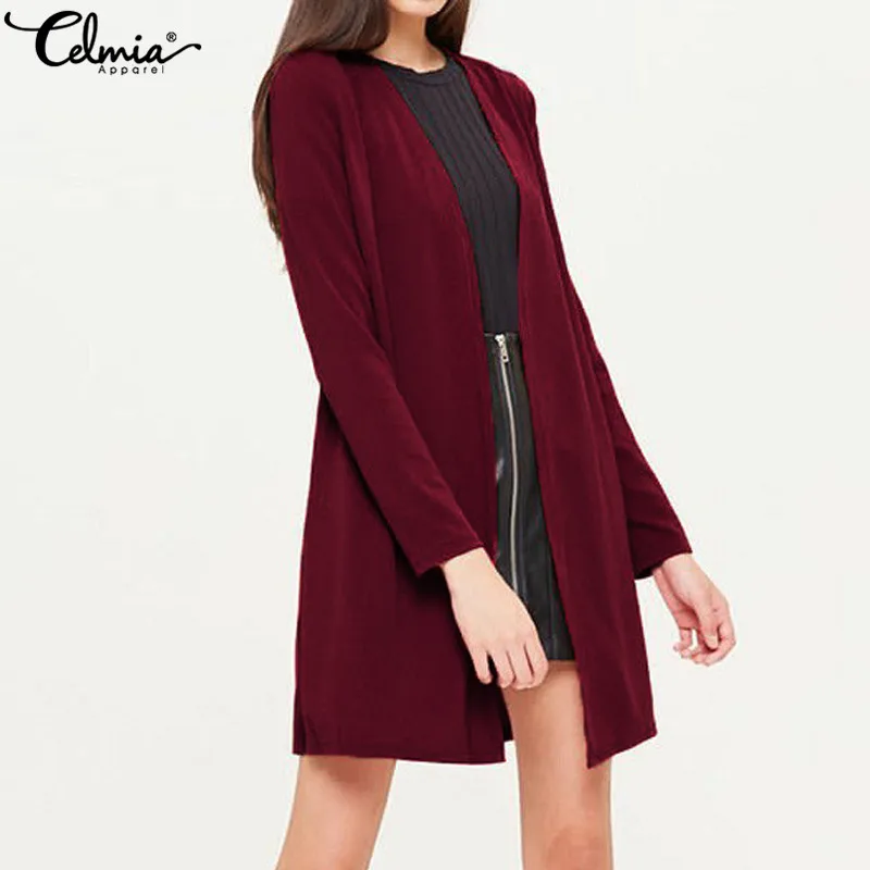 

Celmia Women Long Cardigan Knitted Sweater 2019 Autumn Fashion Large Coat Casual Loose Jacket Winter Clothes Sweater Plus Size