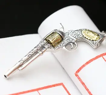 

925 Solid Sterling Silver Fashion JewelryGolden Pistol Gun Rocker Biker Charm Pendant for Men A2548