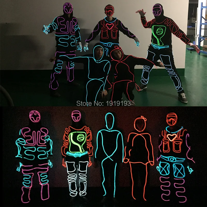 11 Style NEW Arrive DIY LED Suits Light up Hoodie EL wire clothes glowing holiday costume Diy Party holiday lighting