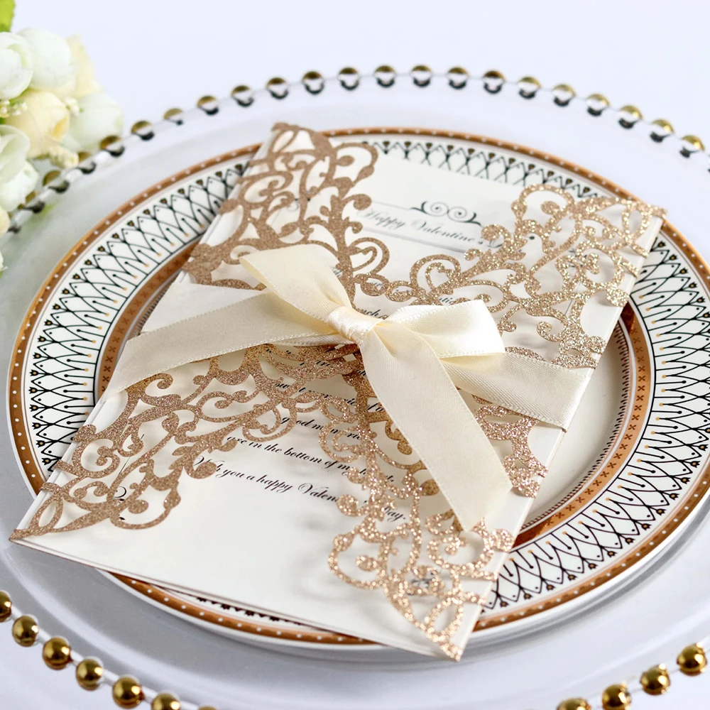  10pcs/set 2019 Hollow Laser Cut Wedding Invitations Elegant Engagement Wedding Invitation Card With - 32988930063