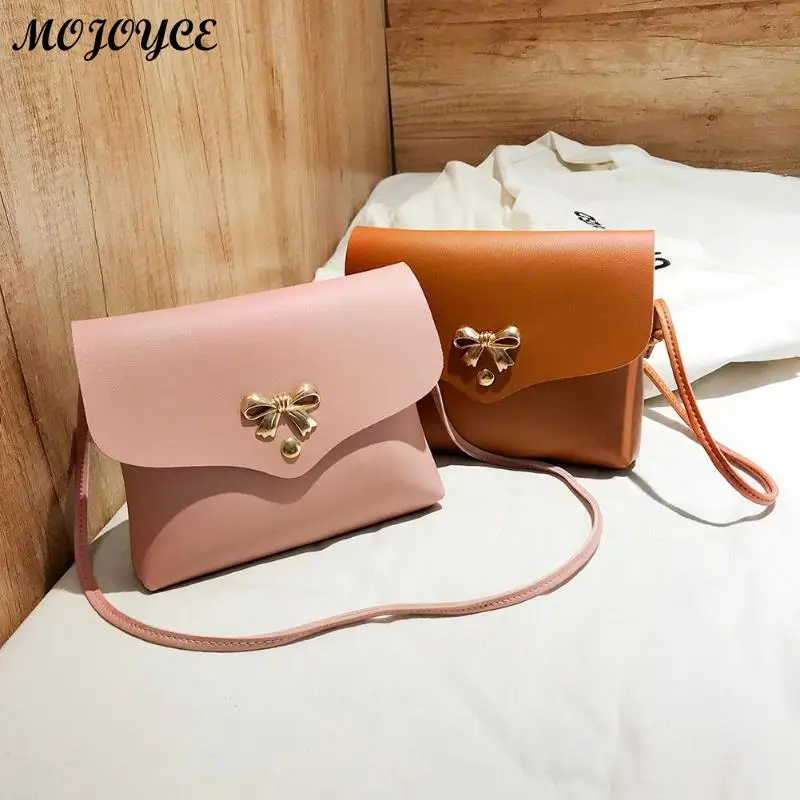 

PU Casual Crossbody Bags for Women Sling Clutch Handbag 2018 Girls Fashion Solid Bowknot Shoulder Bag Phone Coin bolsos mujer