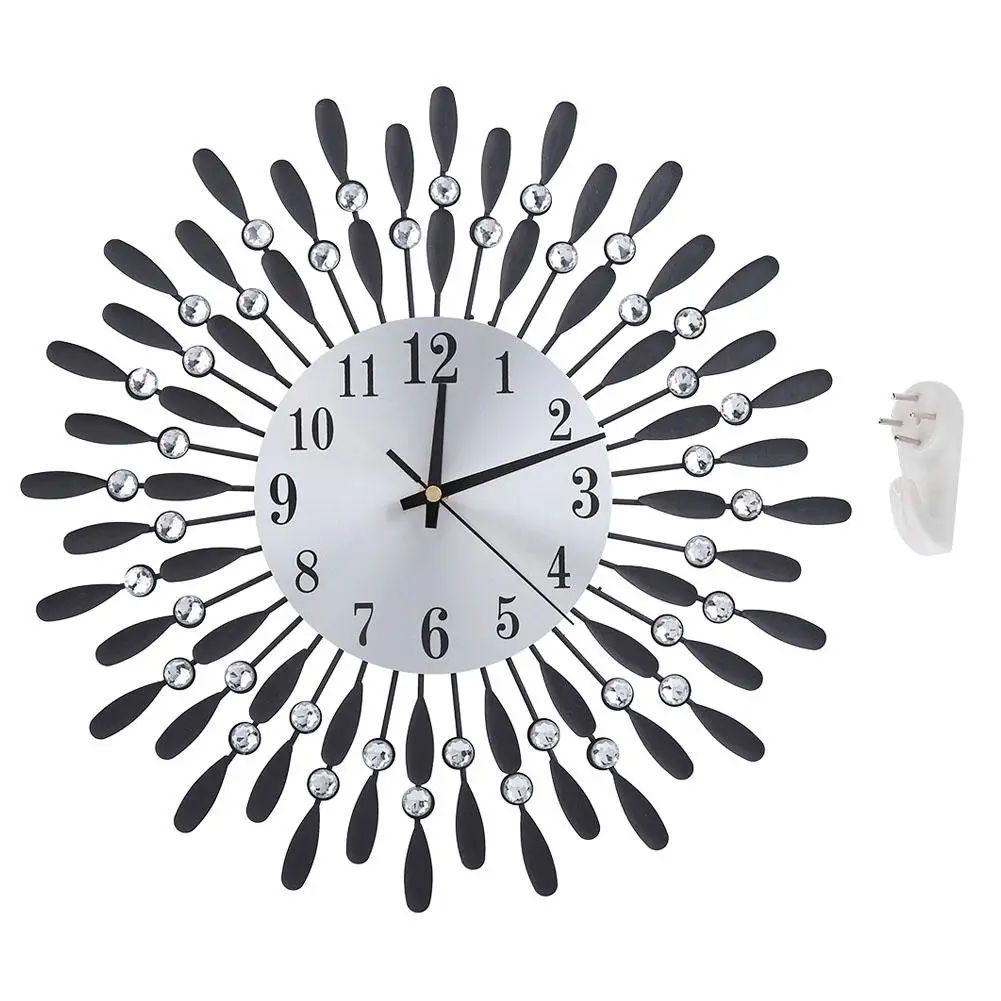 Роскошный дизайн большие металлические художественные настенные часы Стразы настенные часы для дома украшения гостиной