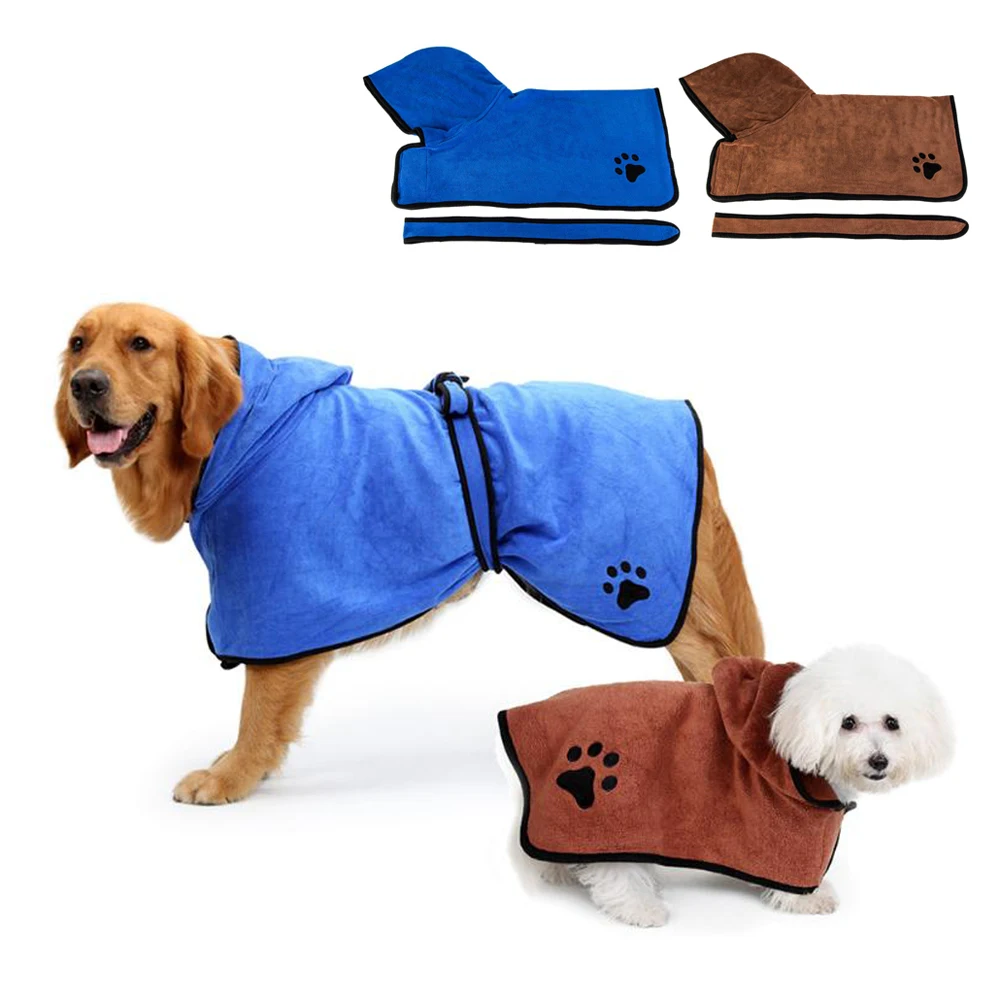 

Ueful Pet Dog Bathrobe Warm Dog Clothes Super Absorbent Pet Drying Towel Embroidery Paw Cat Hood Pet Bath Towel Grooming Product