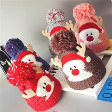 Рождественские шапочки с оленем; детская шапка с помпонами; зимняя детская шапка; вязаная шапка для девочек и мальчиков; милые шапки для новорожденных; реквизит для фотосессии