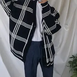 2018 осень и зима красивый свитер в клетку мужской корейский утолщение кардиган вязание без подкладки одежды Свободные Повседневное пальто