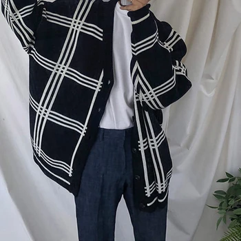 

2018 Autumn And Winter Handsome Lattice Sweater Male Korean Thickening Cardigan Knitting Unlined Garment Loose casual coat