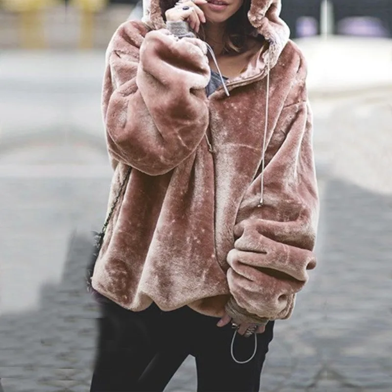 

AINYFU 2019 Autumn Winter Fashion Women Hooded Pullovers Warm Soft Velvet Oversized Sweats Female Loose Casual Tops Coat 290