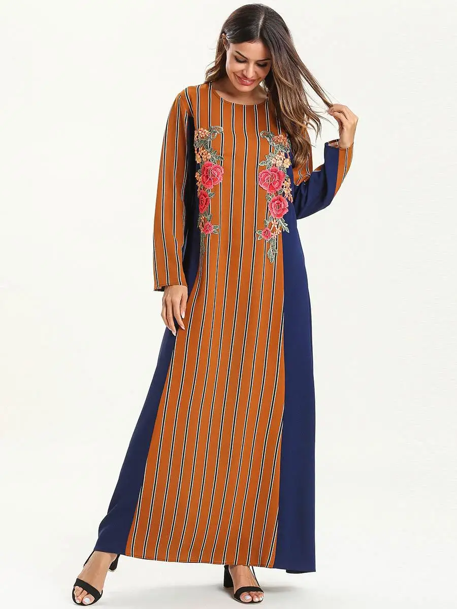 Abaya полосатый Женский Арабский Кафтан мусульманское длинное платье макси
