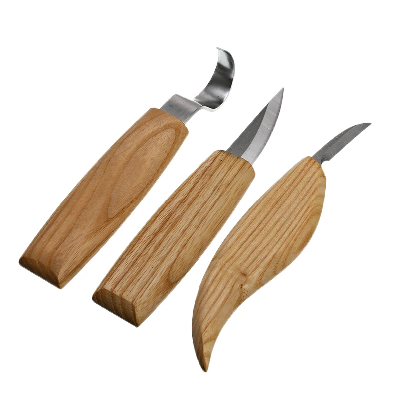 

3pcs High Manganese Steel Peeling Woodcarving Cutter Woodwork Sculptural DIY Wood Handle Spoon Carving Knife Woodcut Tools