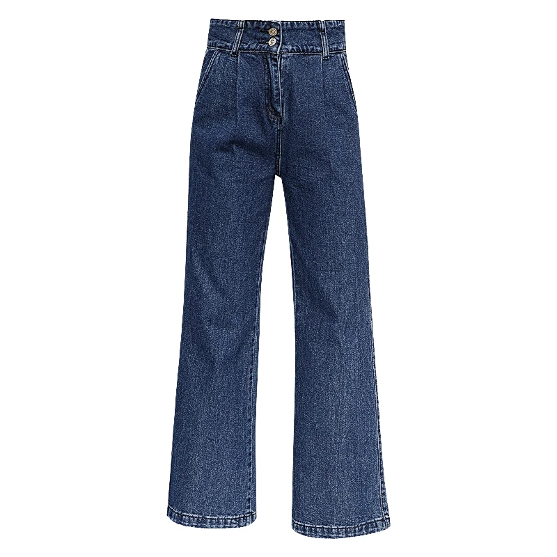 Весна осень винтажные широкие джинсы Pockrt свободная вымытая высокая талия джинсовые брюки длинные джинсы для женщин Pantalon Femme