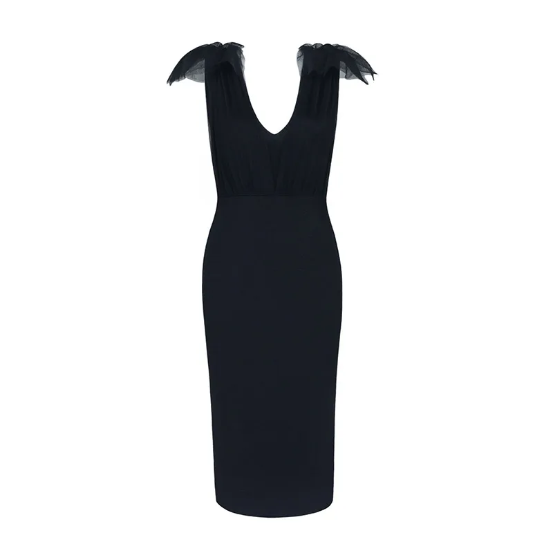 Black Shoes Of High Quality V Stripe With Сетчатыми Sleeves Juicy Bodycon District Club Dress Evening Dress With Headband