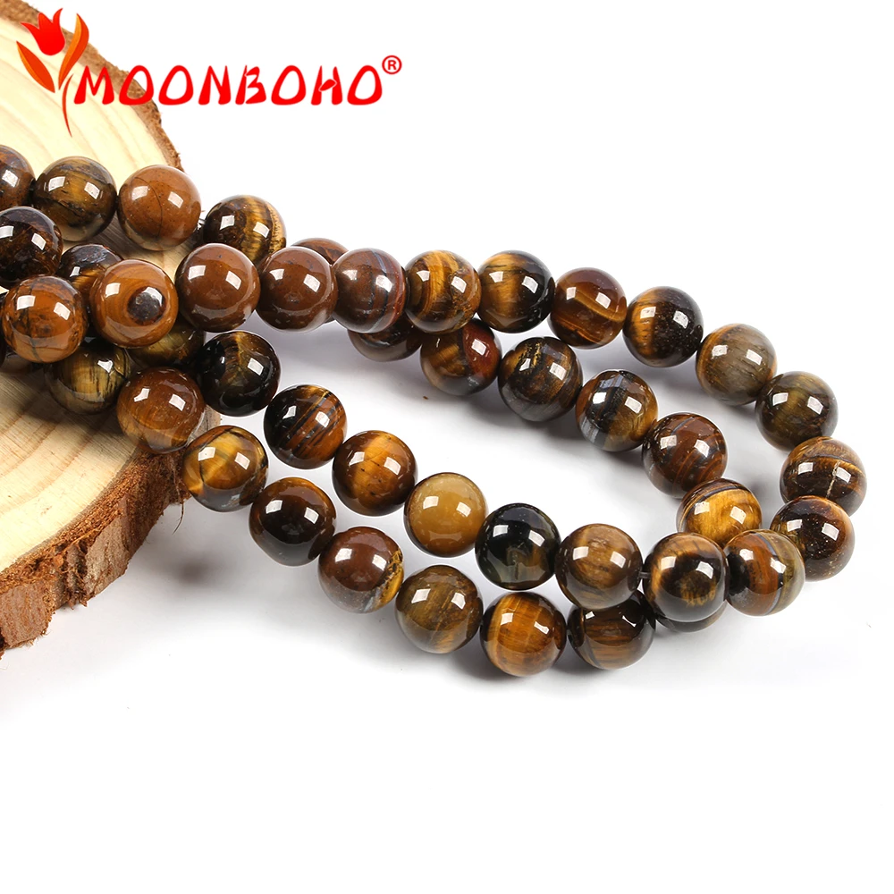 MOONBOHO круглые бусины из коричневого золота с натуральным камнем и тигровым глазом