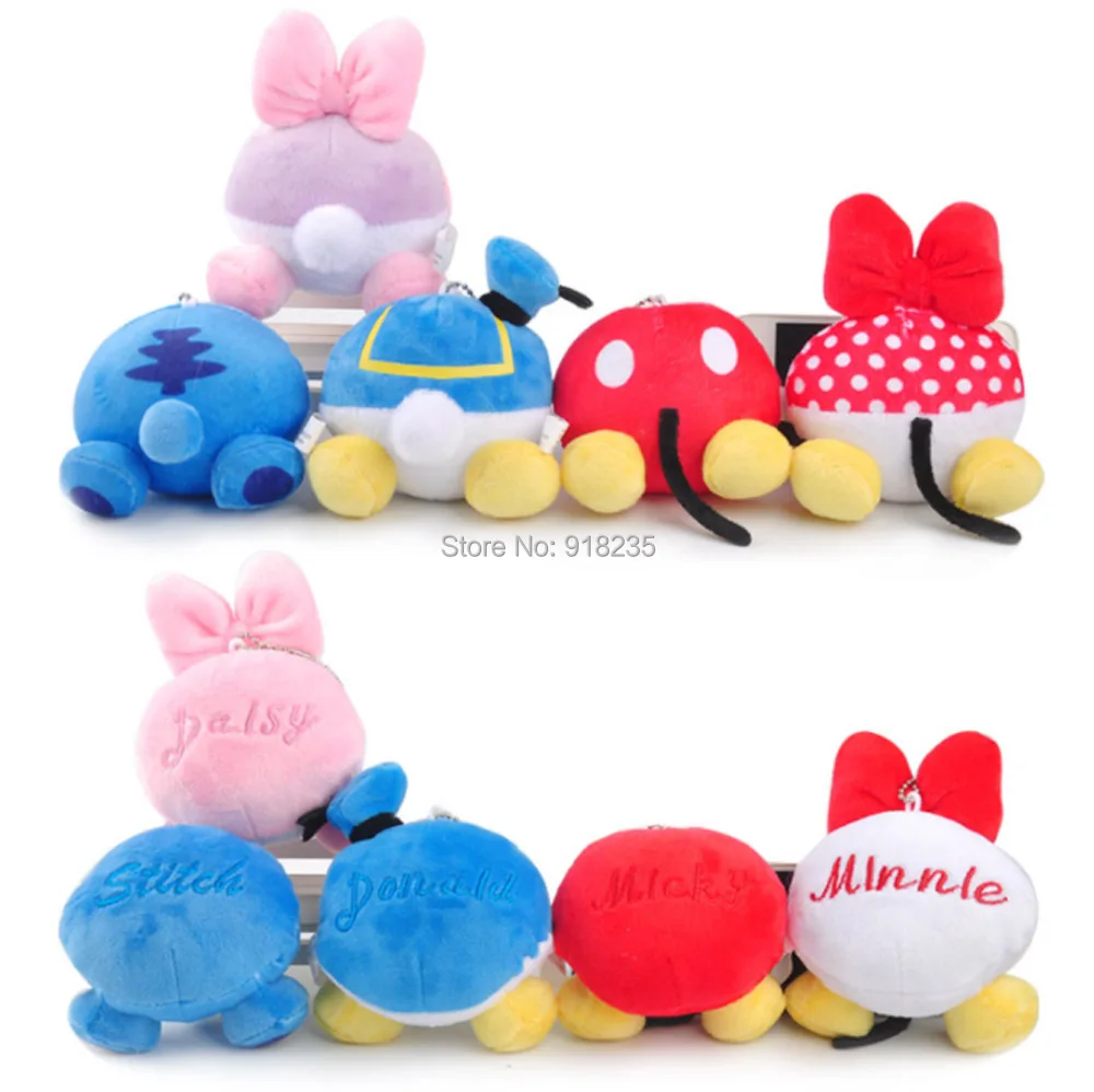 

5 Styles 10CM Mickey Minnie Daisy Donald Duck Stitch Butt Plush Keychain Doll Stuffed Toys PCXB
