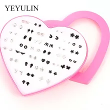 36 пар, смешанные серьги-гвоздики в форме сердца, рыбы, Креста, звезды, для женщин и девочек, Розовый дельфин, розовое сердце, коробка, ювелирные изделия для ушей, подарок