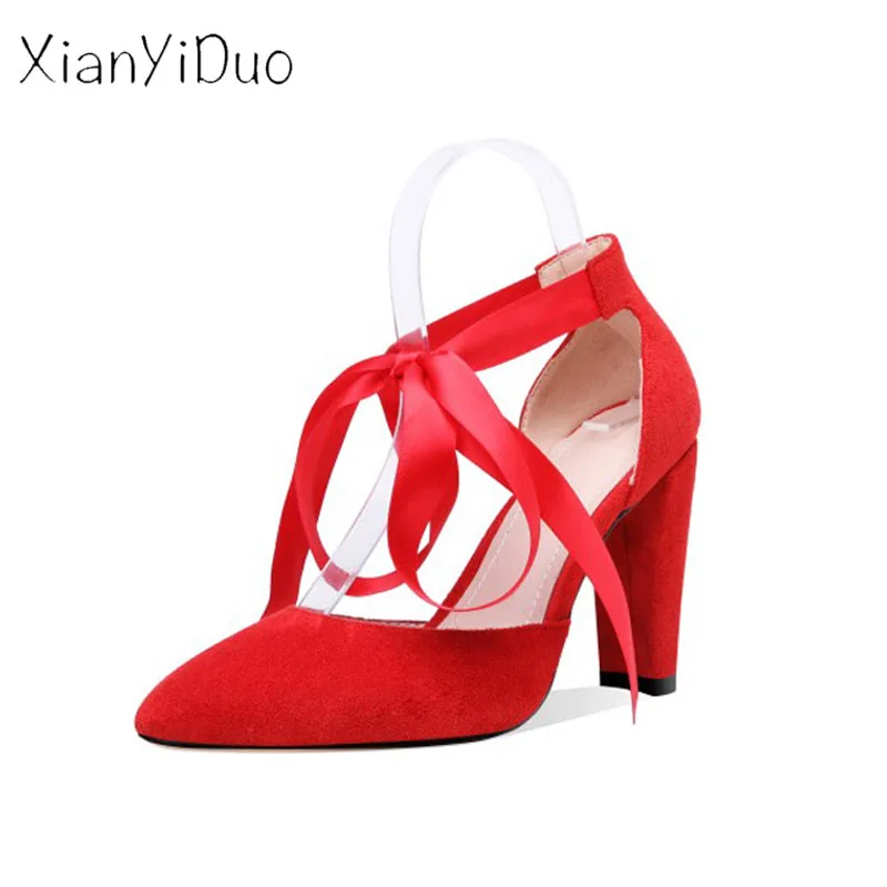 

xianyiduo2019 new Summer fashion sexy Women's Shoes Sandals super high Heel plus size 40-43 wedding shoes bride Pointed Toe red