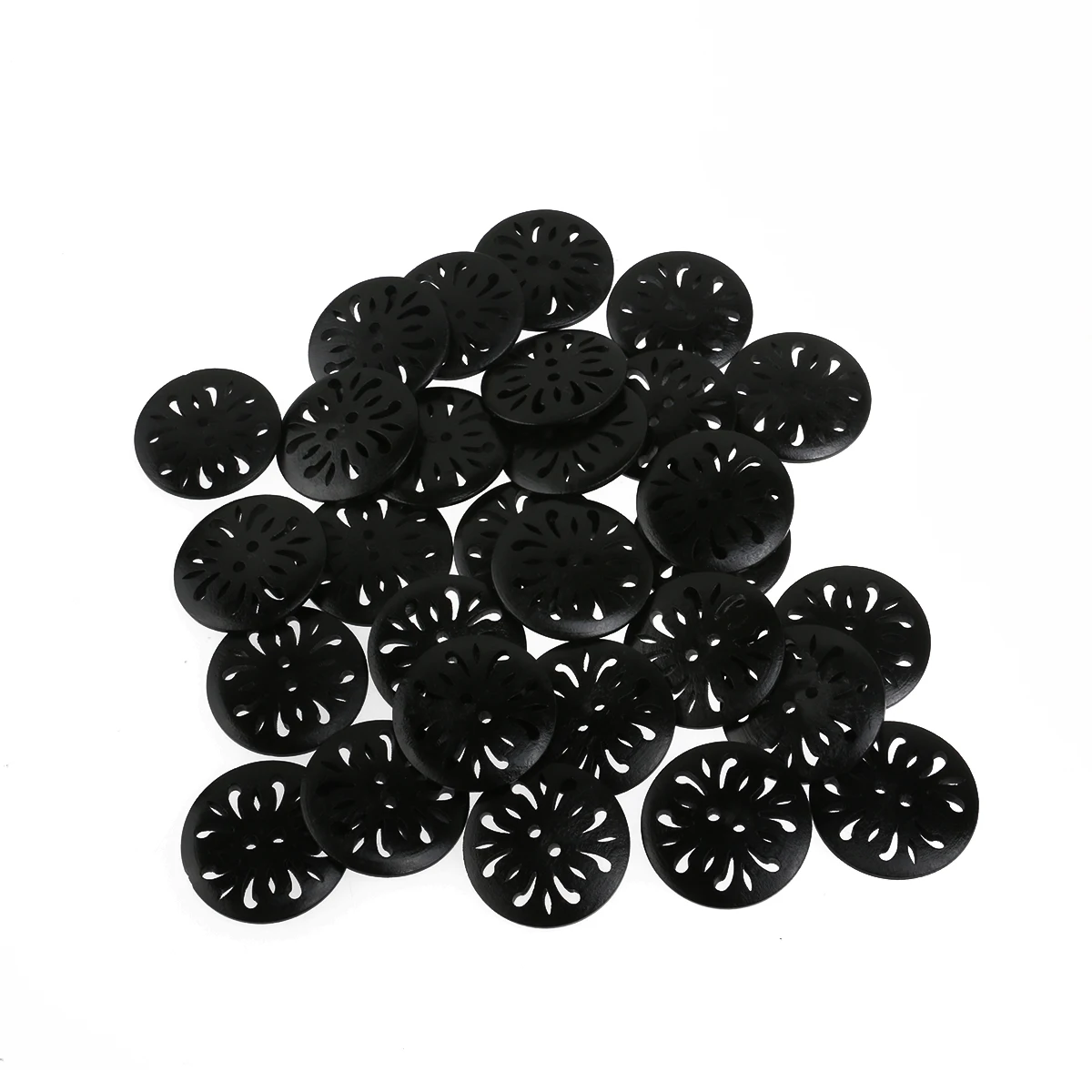 

30PCS 25MM 2-hole Pierced Flower Wooden Sewing Buttons (Black)