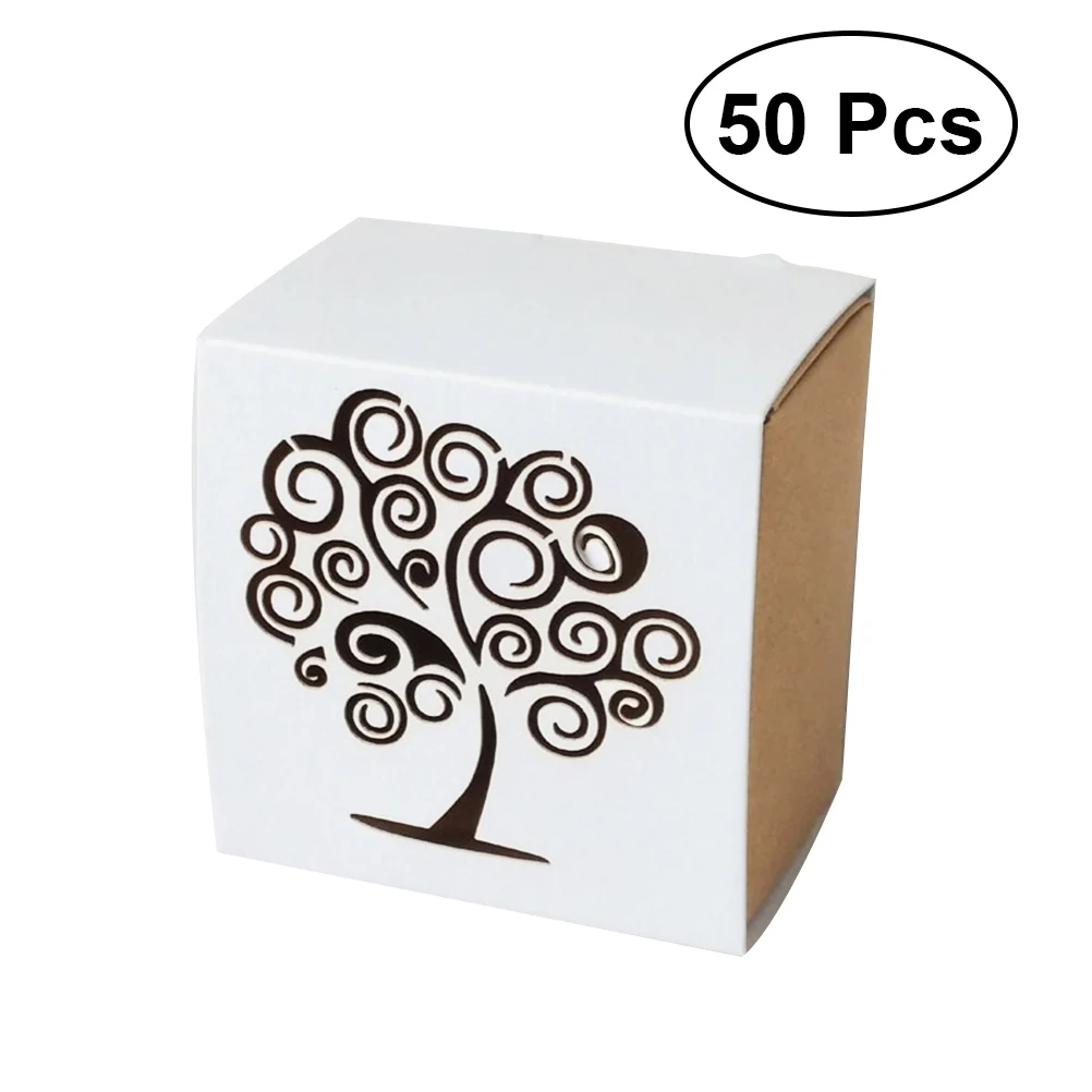 

50pcs Love Tree Candy Box Delicate Drawer Design Hollow Carved Style Candy Holders Gift Box Paper Favor Box for Weddings Parties