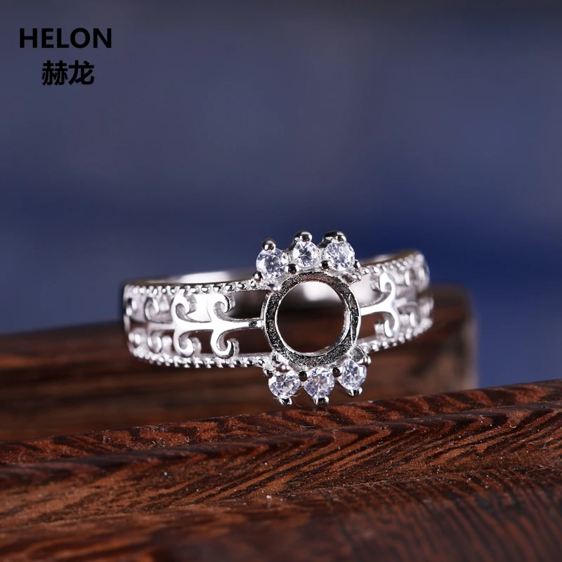 

925 Sterling Silver Ring Semi Mount Engagement Wedding Ring for Women Crystal 6X6mm Round Cabochon Setting for Amber DIY Stone