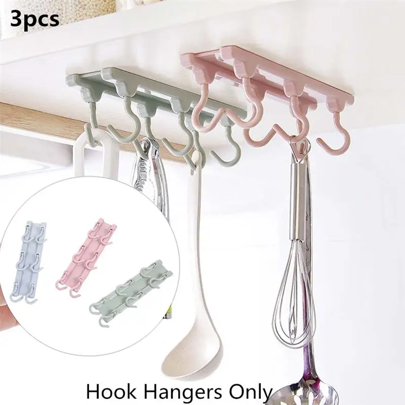 3pcs Kitchen Cupboard 6 Hook Organizer Pantry Chest Tools Towels hook Hanger Wardrobe Clothes